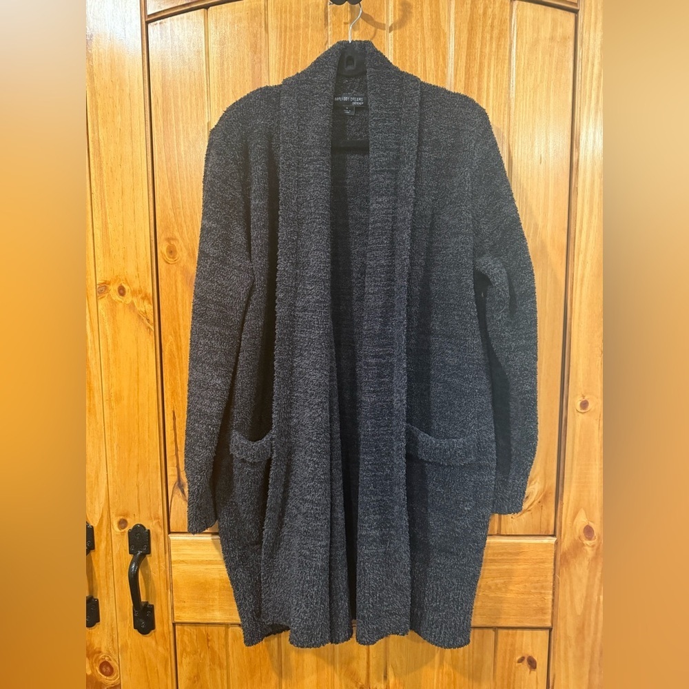 Barefoot Dreams CozyChic Knit Cardigan - Heathered Gray and black